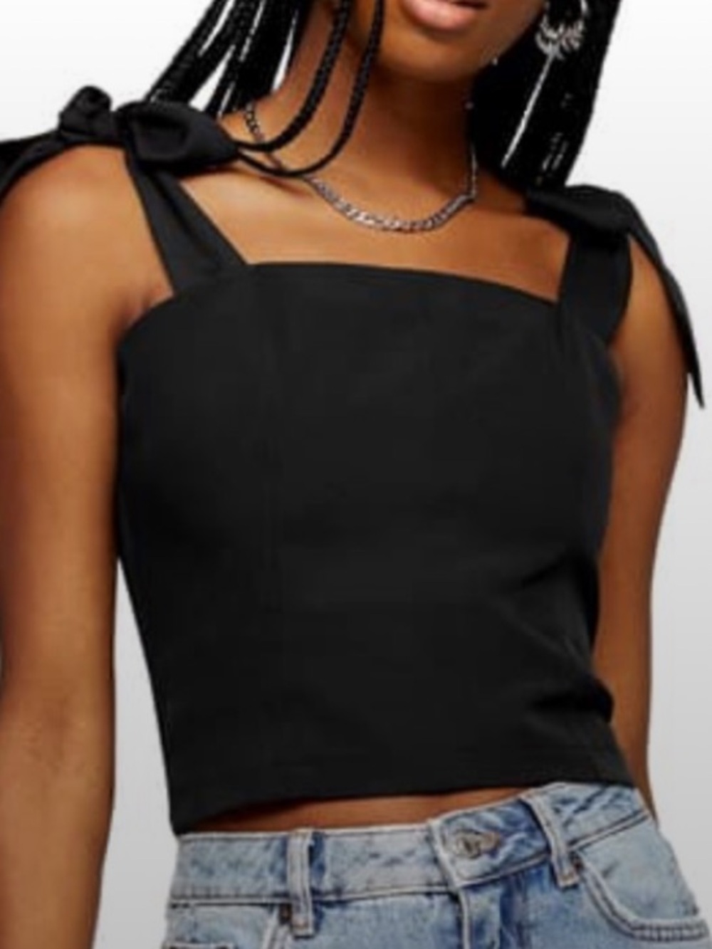 Topshop Tie Shoulder Corset Top in Black | 6
